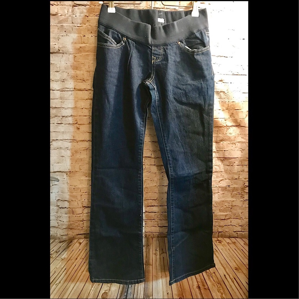 Dark, straight leg, under belly maternity jeans